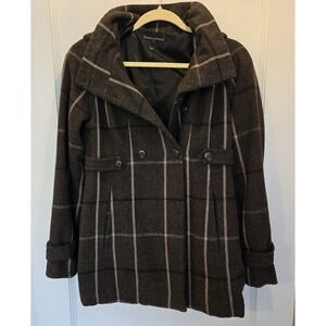 Banana Republic Wool‎ Gray Plaid Double Breasted Pea Coat Small Read Description